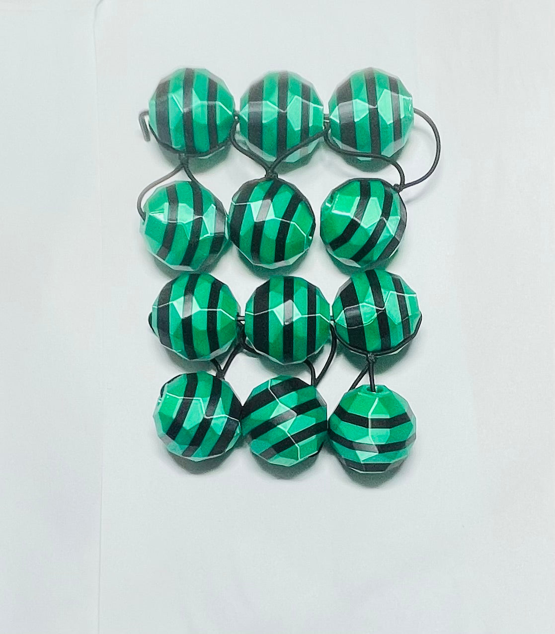 Sphere Ponytail holder beadette set (lg) green & black
