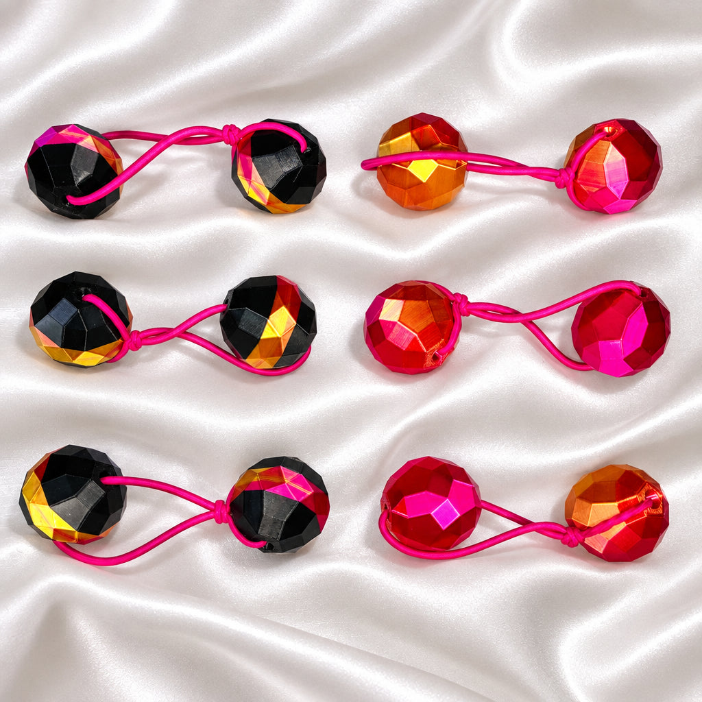 Sphere Ponytail holder set (lg)pink, blk,gold mix