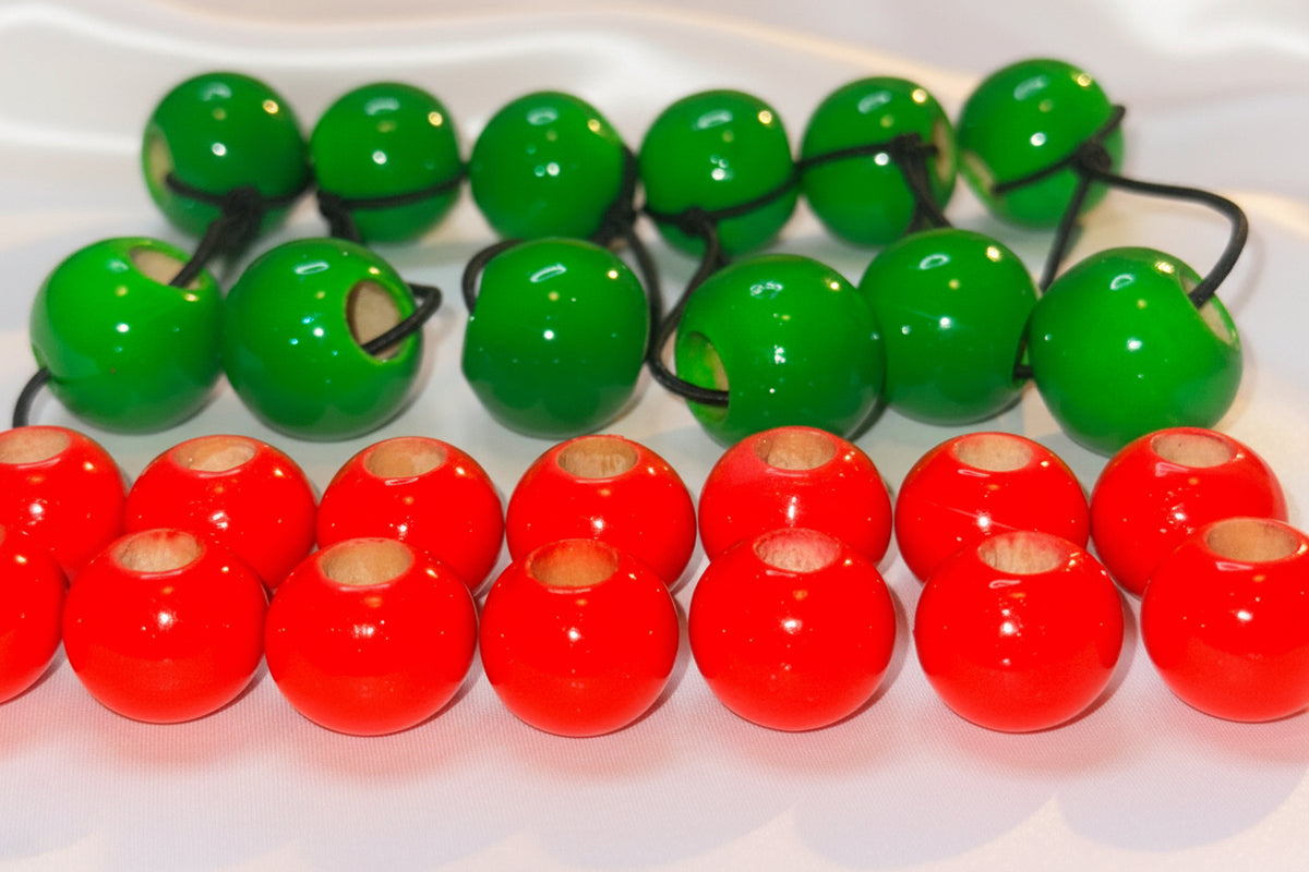 wooden ponytail holder beadette set applegreen/birght red.