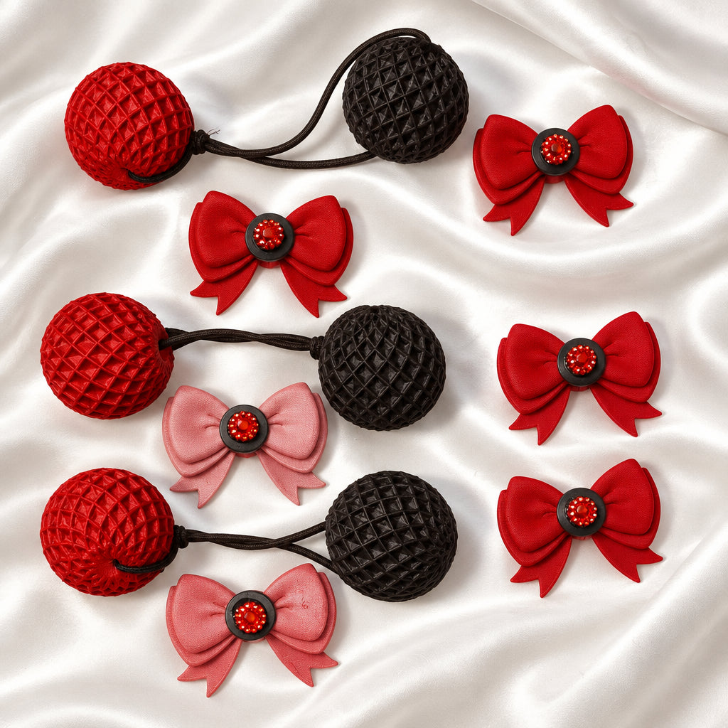 lg. Dimple Do's ponytail holders, Free beadettes (black, burgundy)