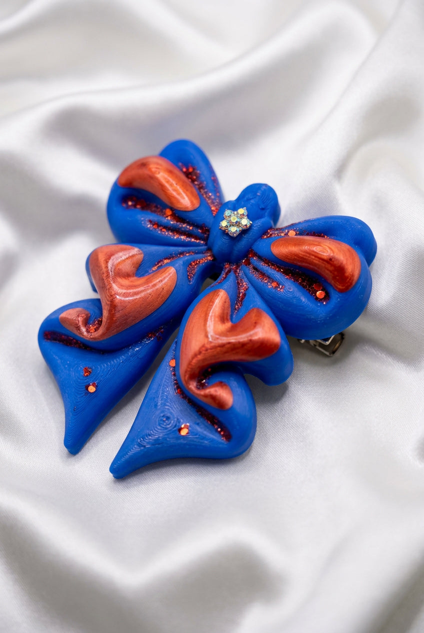 Large 3-D Dream bow clip (Red, blue, glitter)