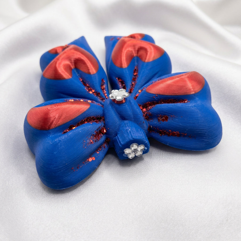 Large 3-D Dream bow clip (Red, blue, glitter)