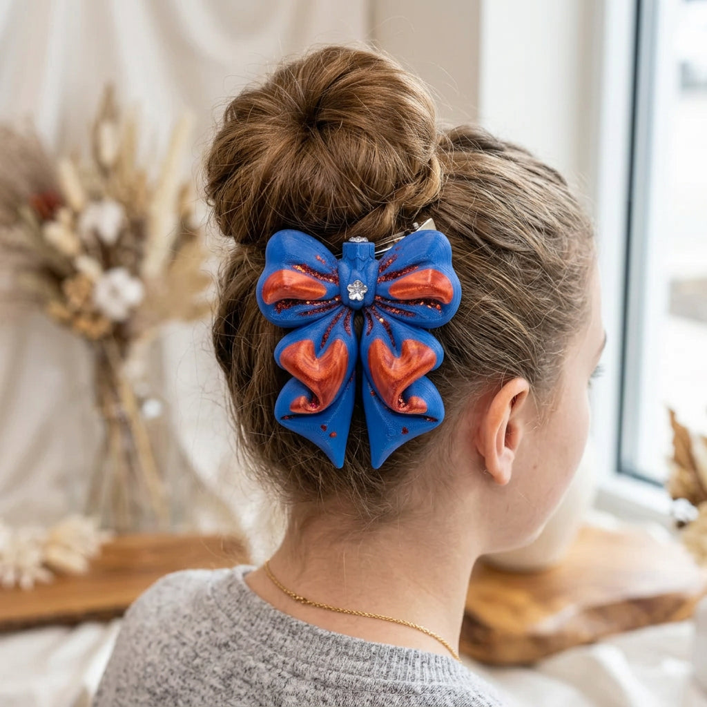 Large 3-D Dream bow clip (Red, blue, glitter)