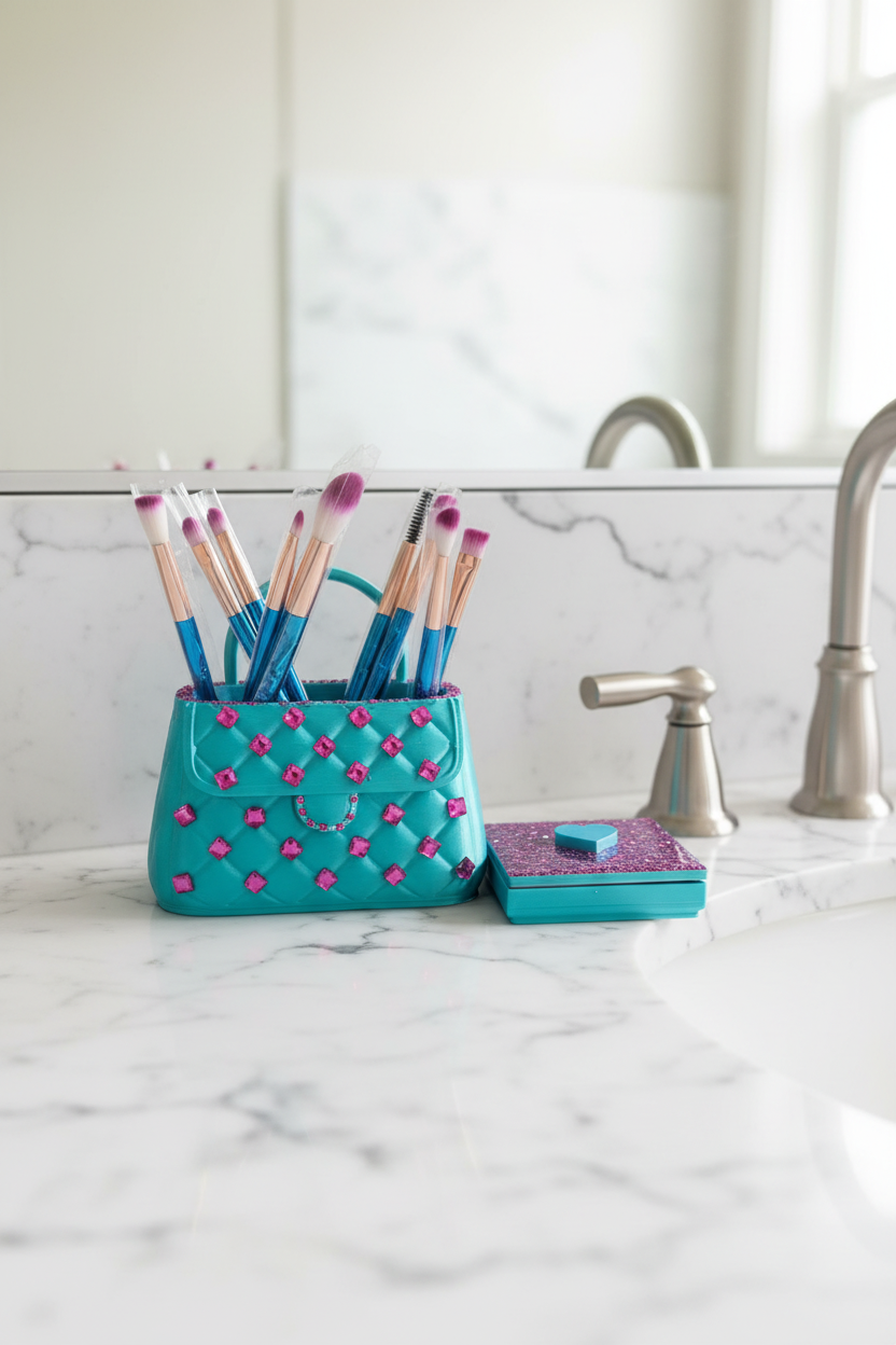 Sparkle and shine duo makeup brush & lash case.￼