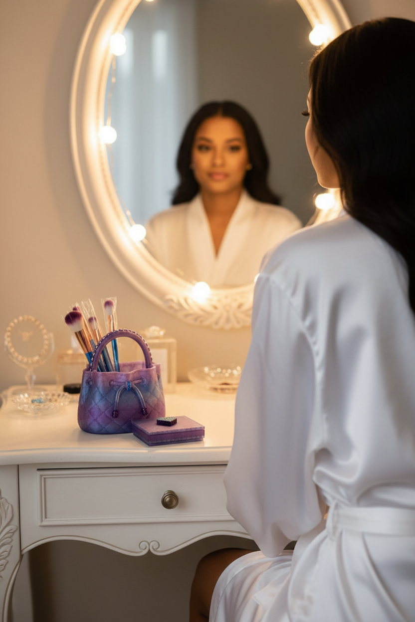 Sparkle and shine duo makeup brush & lash case.