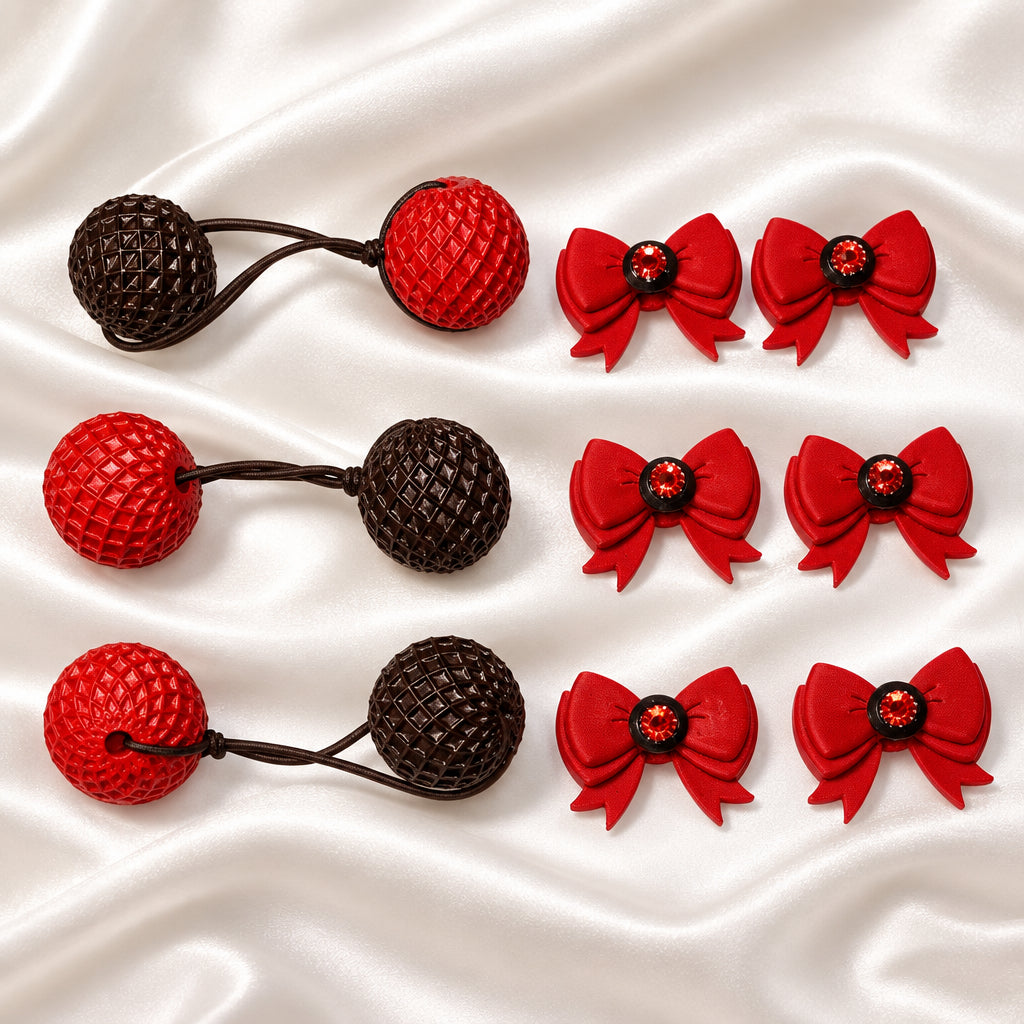 lg. Dimple Do's ponytail holders, Free beadettes (black, burgundy)