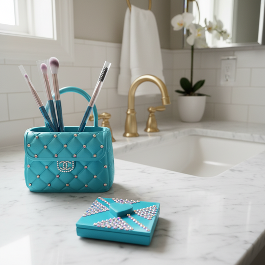 Sparkle and shine duo makeup brush & lash case.