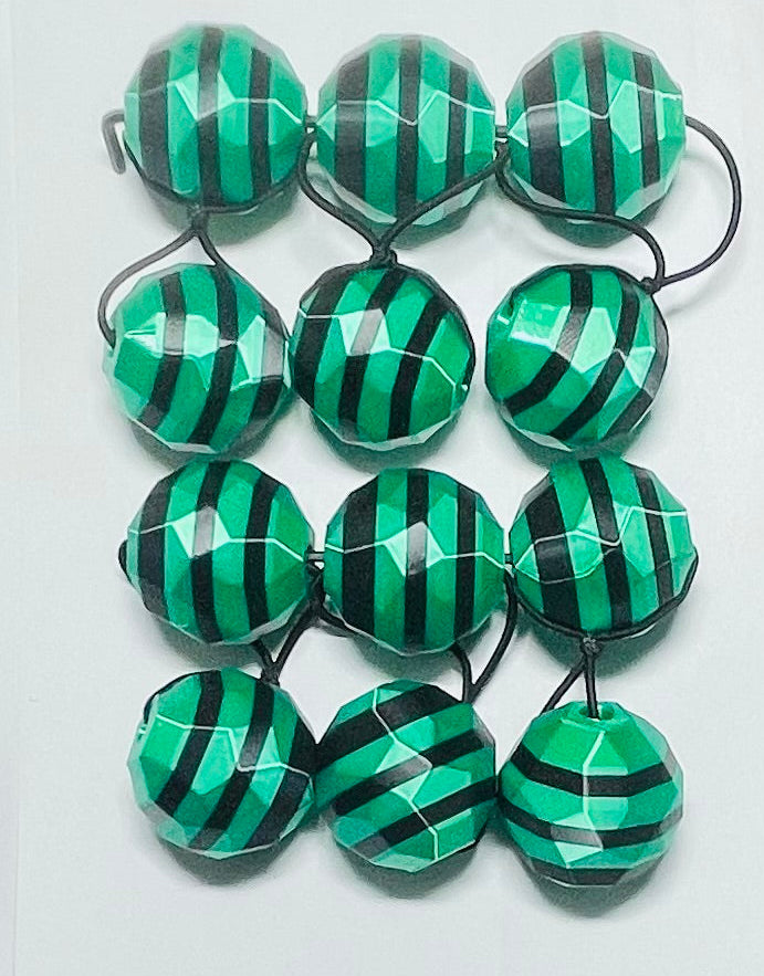 Sphere Ponytail holder beadette set (lg) green & black