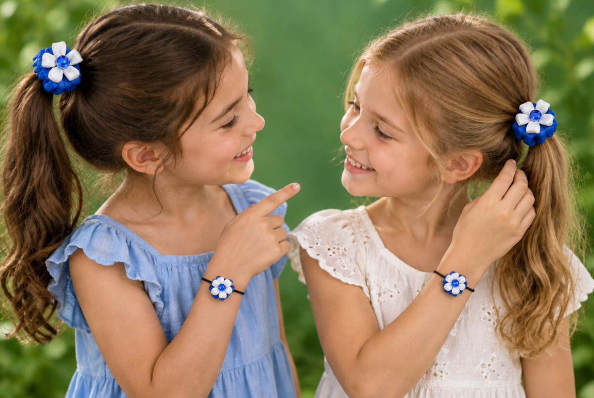Princess gift box ponytail holder's (blue, white, red)