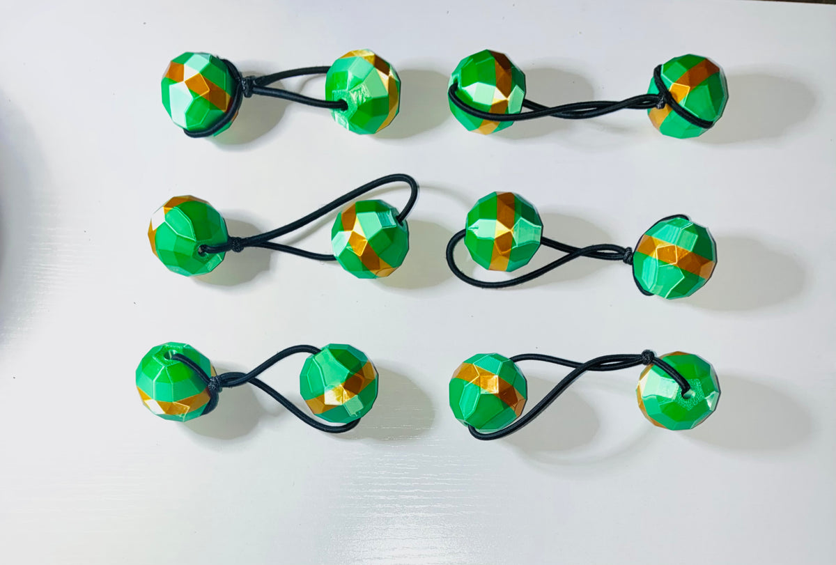 Sphere Ponytail holder & beadette set (lg)green & gold