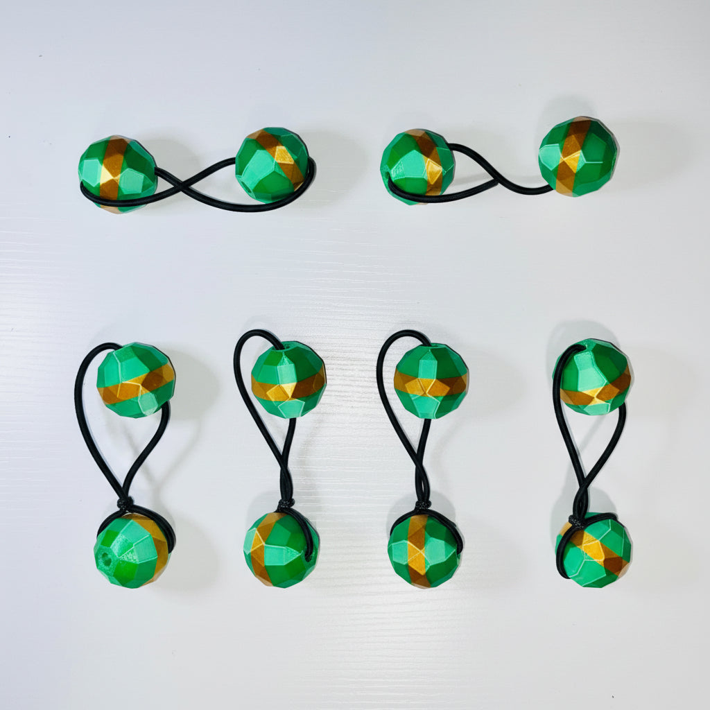 Sphere Ponytail holder & beadette set (lg)green & gold