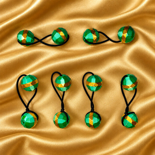 Sphere Ponytail holder & beadette set (lg)green & gold