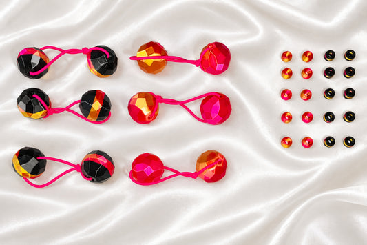 Sphere Ponytail holder set (lg)pink, blk,gold mix