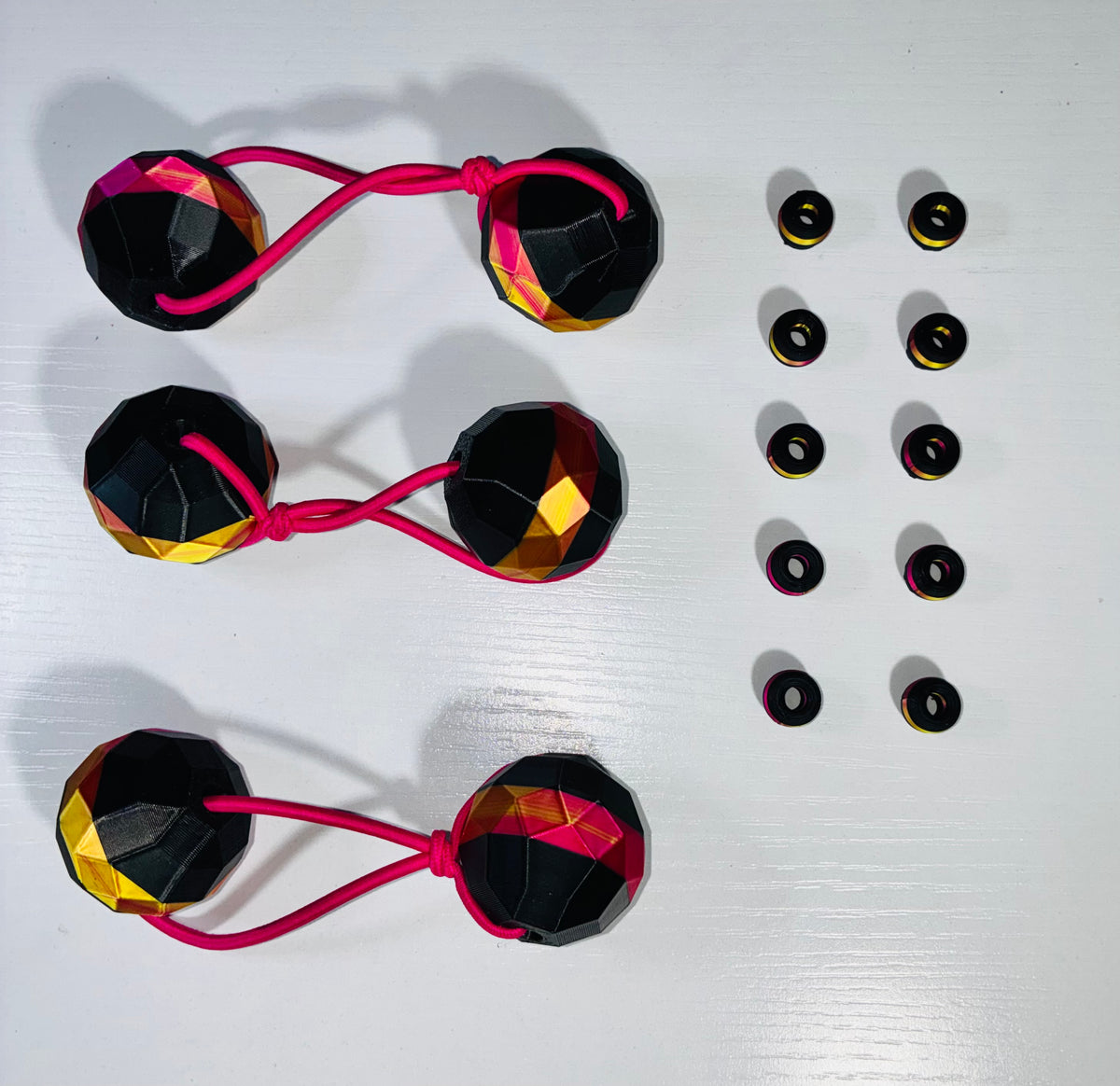 Sphere Ponytail holder set (lg)pink, blk,gold mix