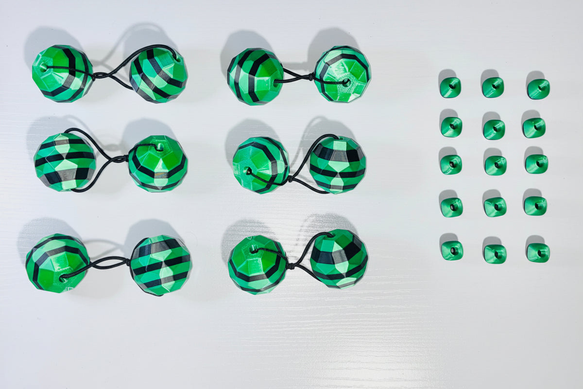 Sphere Ponytail holder beadette set (lg) green & black