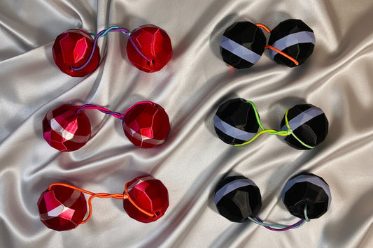 Sphere Ponytail holder (lg)ruby red, lavender, blk.