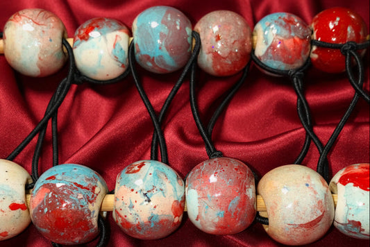 Wooden ponytail holders (med)red, white, blue blend