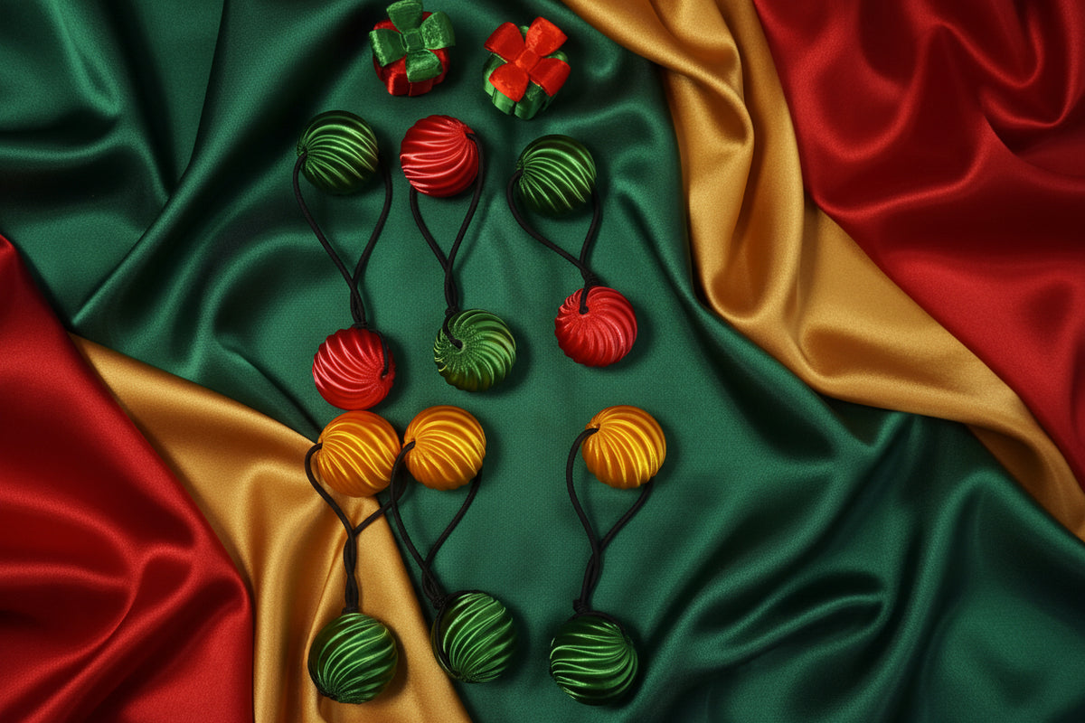 Small swirl drop ponytail holders (green, red, gold, holiday mix)