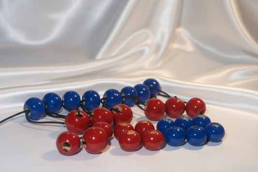 wooden ponytail holder beadette set (royal blue, burgundy)