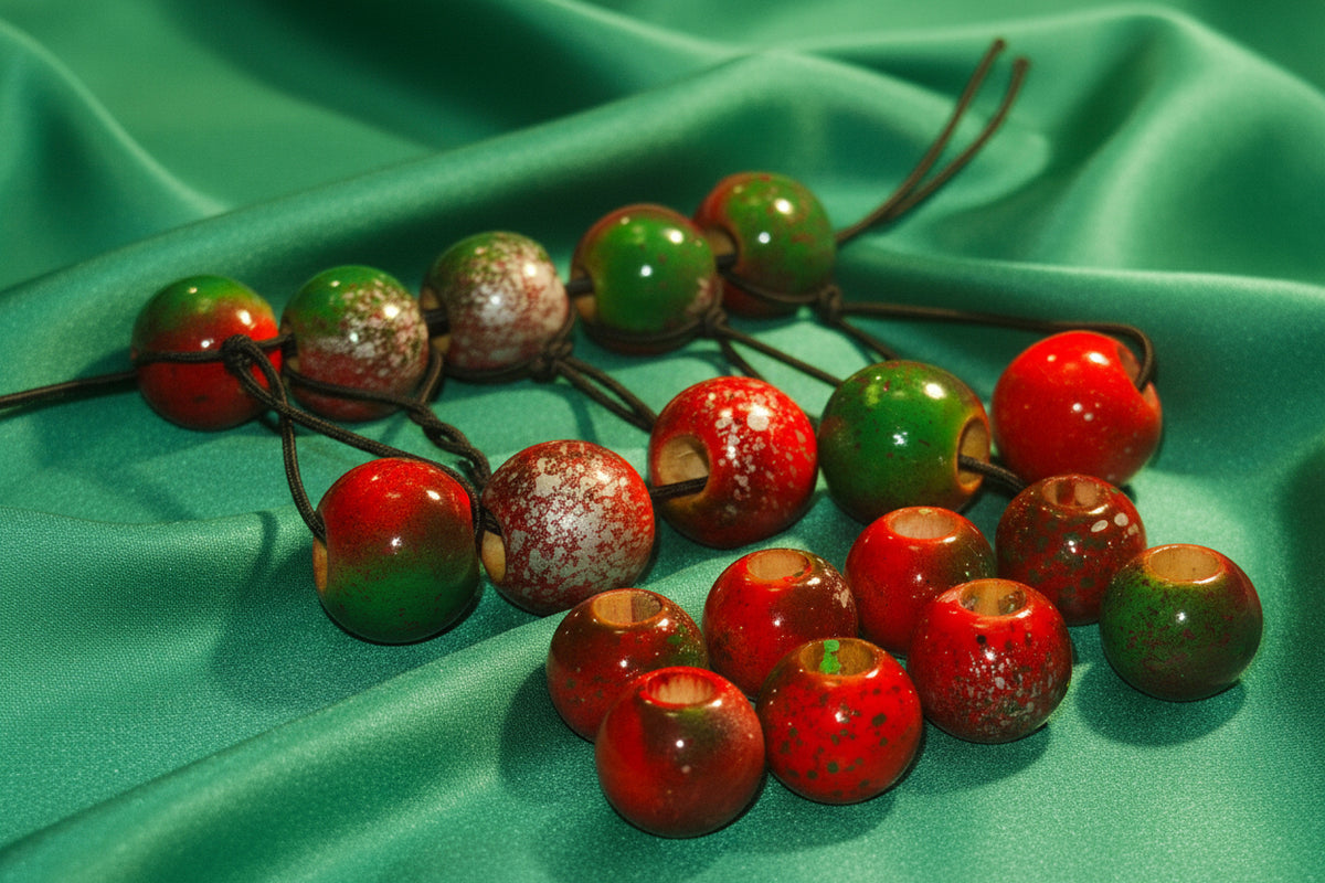 wooden ponytail holder beadette set (red, green, silver)