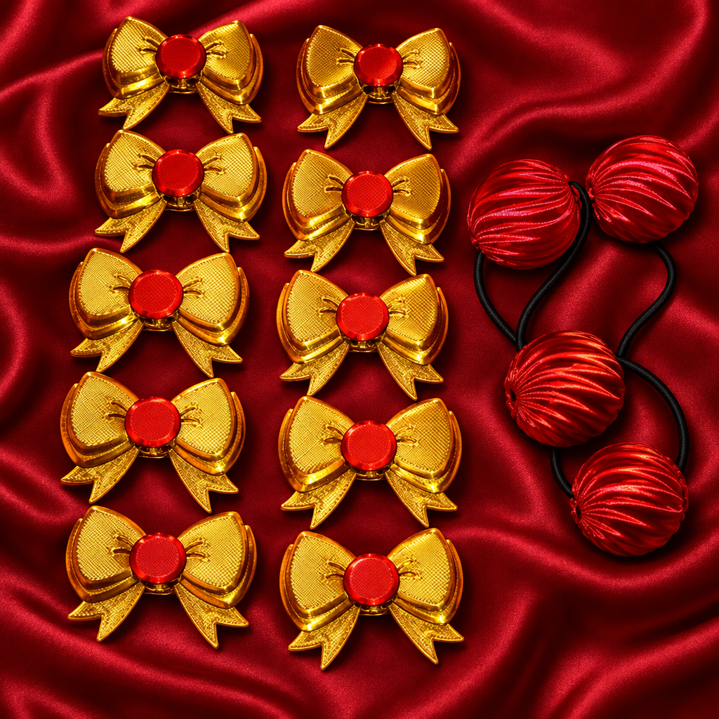 lg. Delightful Beadettes (gold,red) 2. Free ponytail holder