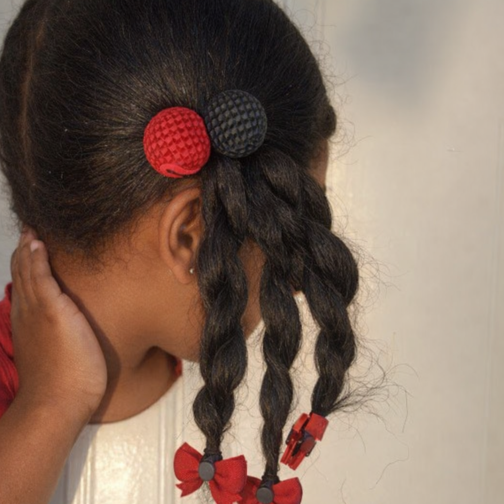 lg. Dimple Do's ponytail holders, Free beadettes (black, burgundy)