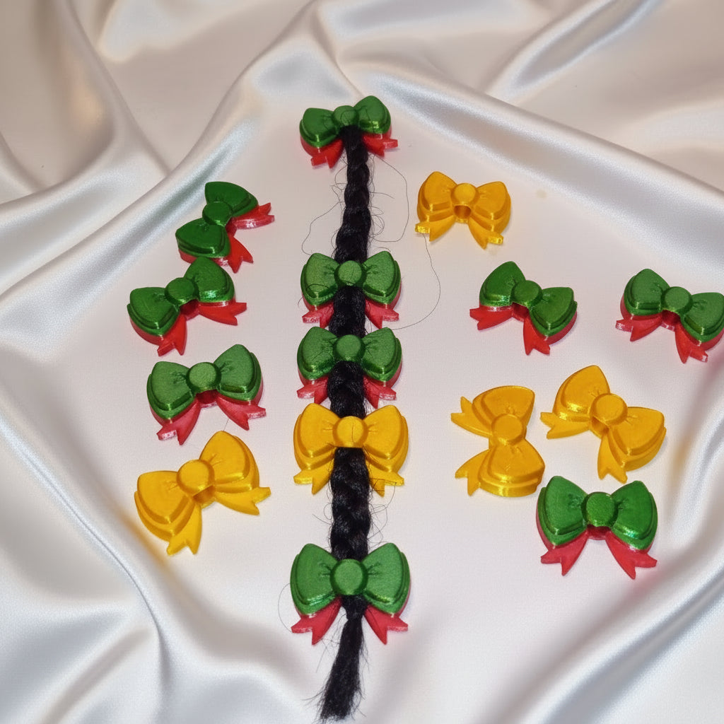 Small. swirl drop ponytail holder Beadette set (gold, green, red)