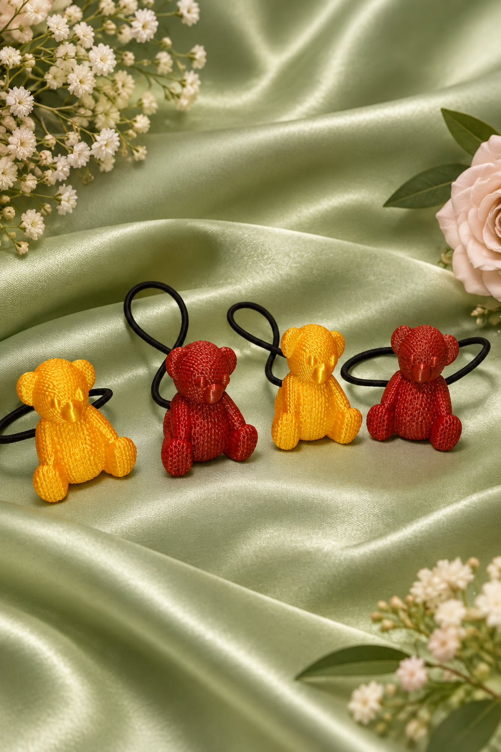 Delightful sweater Bear ponytail holders (yellow, burgundy)